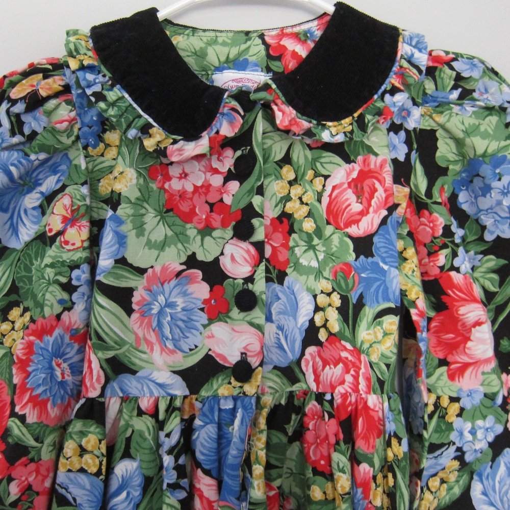 Plum Pudding Girl's Floral Button Dress 8 Red Green Blue Long Sleeve Cotton